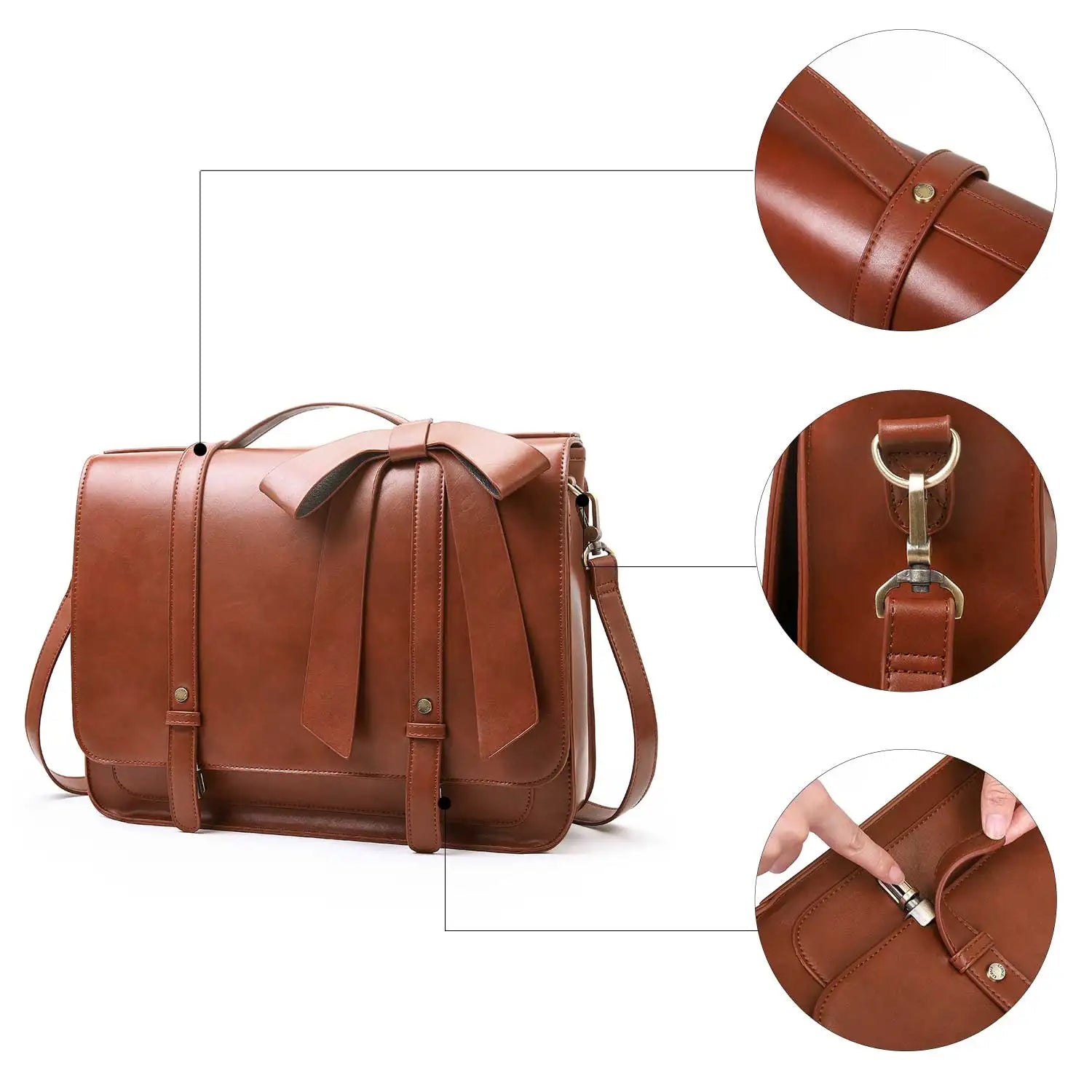 ECOSUSI Bags for Women Courier bags PU Leather 14'' Laptop Bag Satchel female Shoulder Bag for College Travel square bag