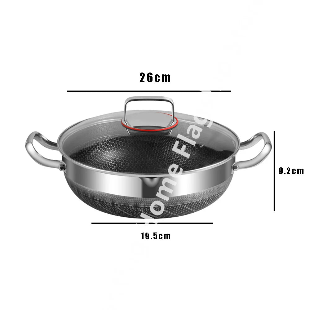 30cm Stainless Steel Wok Soup Pot Non-Stick Egg Frying Pan Honeycomb Induction Cooker Gas Stove General Durable Kitchen Cookware