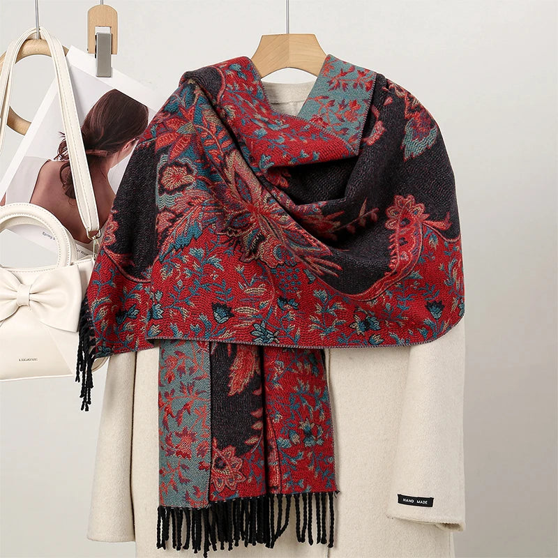 New Shawl Warm Winter Scarf Hijab Women Print Paisley Cashmere Pashmina Thick Wrap Head Neck Foulard Luxury 2024 Blanket Echarpe