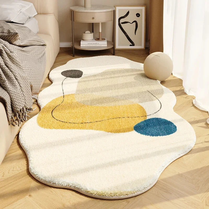 Cream Style Special-shaped Bedside Carpet Line Color Block Geometric Carpets Irregular Decorative Rug Comfortable Bedroom Rugs
