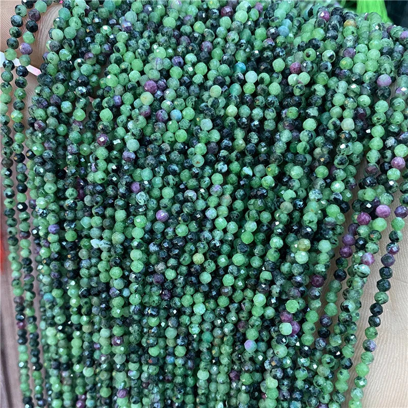 Micro Faceted Bead Natural Stone Beads Facted Green Emeralded 2 3 mm Spacer Loose Beads for Jewelry Making Necklace DIY Bracelet