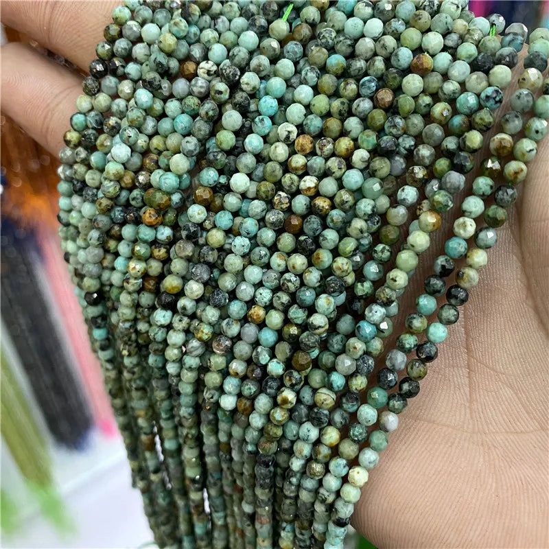 Micro Faceted Bead Natural Stone Beads Facted Green Emeralded 2 3 mm Spacer Loose Beads for Jewelry Making Necklace DIY Bracelet