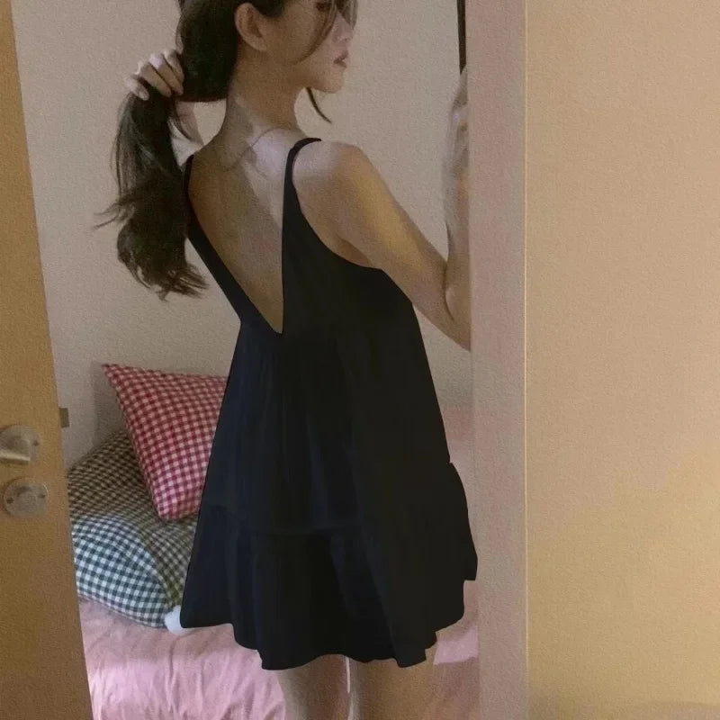 Sleeveless Pajamas Sweet Solid Colours Desirewomen Nightgowns Dresses Strapless Halter Solid Colours Sleeveless Dresses College