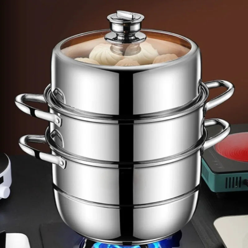 Multifunctional extra thick steamed bread pot 3 Layers Stainless Steel Steamer Gas Stove Induction Cooker Universal steam pot
