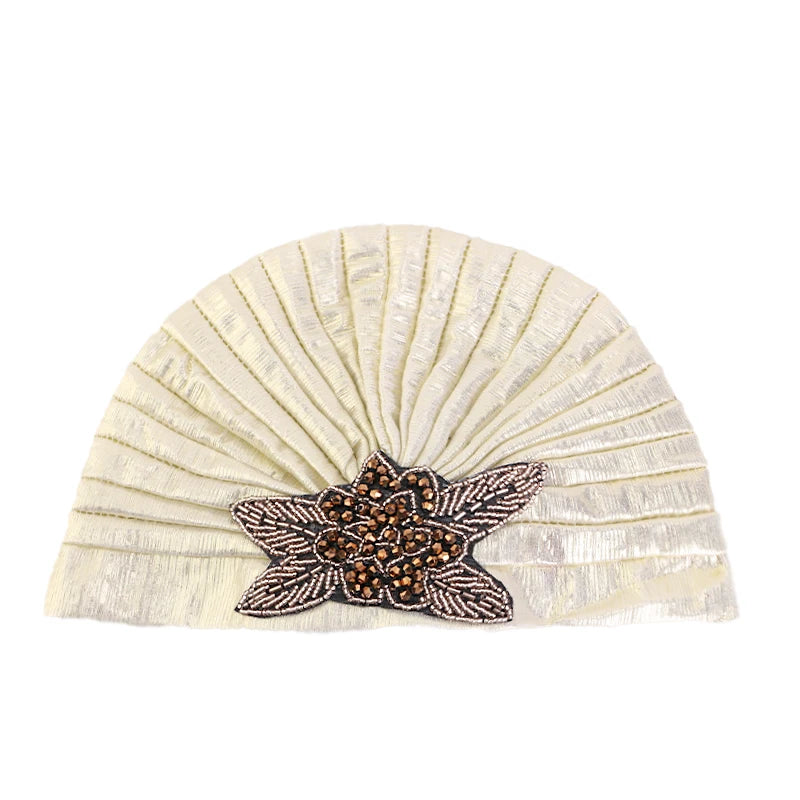 New Metallic Jewelry Turban Caps Elegant Pleated Head Band For Women Hijab Scarf Bonnet Islamic Wrap Beanies Head Scarves