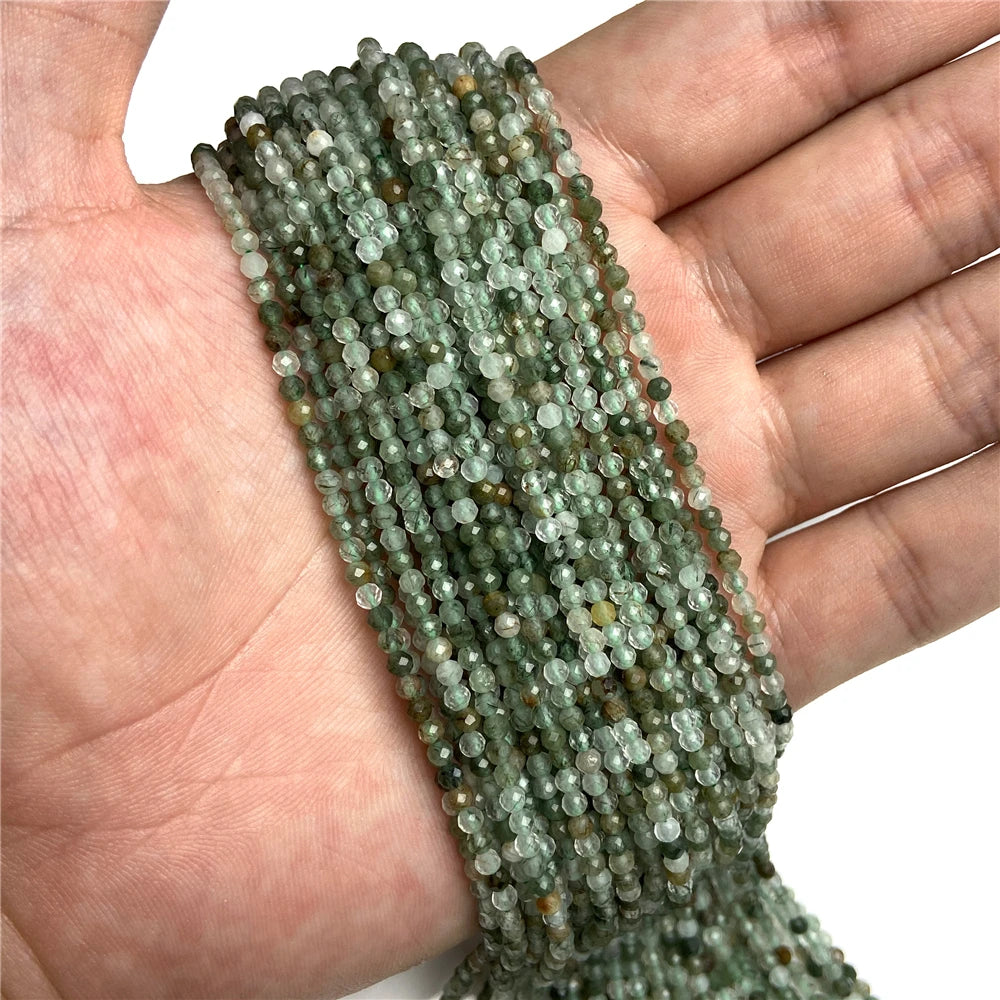 Micro Faceted Bead Natural Stone Beads Facted Green Emeralded 2 3 mm Spacer Loose Beads for Jewelry Making Necklace DIY Bracelet