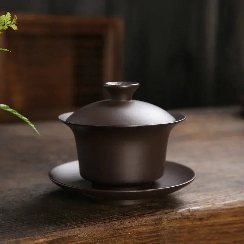 180ml Vintage Purple Clay Gaiwan Chinese Handmade Teacup Household Beauty Tea Infuser Customized Portable Tea Cup with Lid