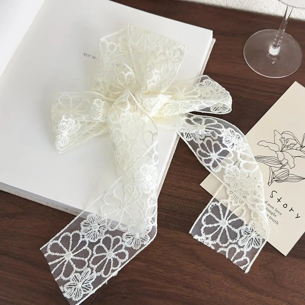 Sweet Flower Retro Lace Neck Strap Transparent Dressing Decoration Hair Band Korean Style Neckerchief Long Ribbon Head Scarf