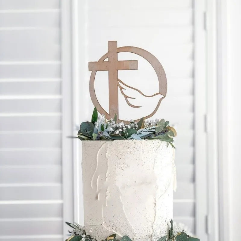 New Baptist Cake Topper Boys and Girls Pigeons IHS Eucharist Golden Cake Topper for Birthday Party Acrylic cake decoration