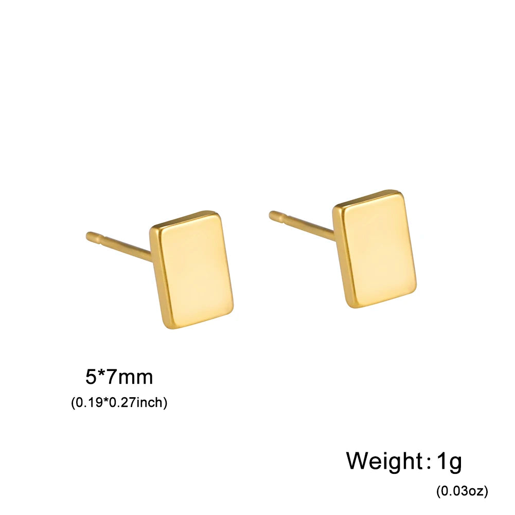 Skyrim Heart Stud Earrings Women Girls Stainless Steel Rectangle Oval Triangle Geometric Earring Minimalist Trend Jewelry Gifts