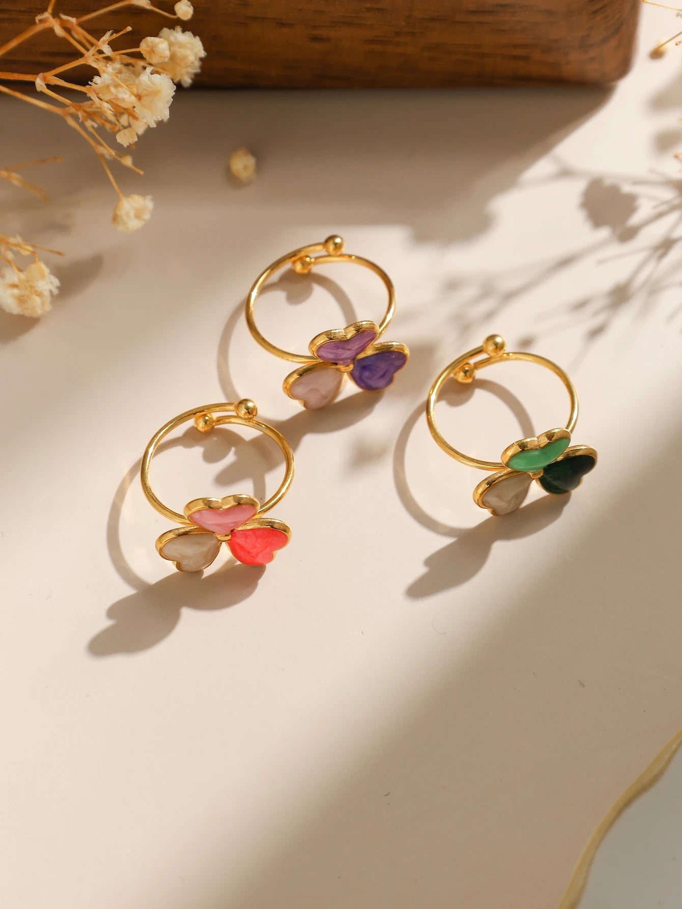 Multicolor Enamel Clover Stainless Steel Ring Women's Creative Meaning Lucky and Cute 18K Gold Plated Jewelry Waterproof