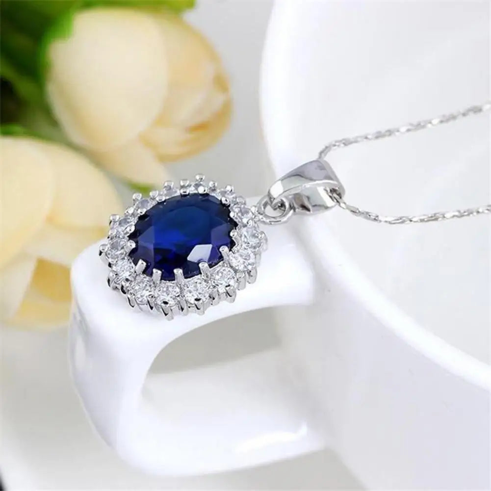 High Quality Jewelry Sets Noble Faux Sapphire Rhinestone Earrings Necklace Jewelry  One Color Necklace Jewelry for Women