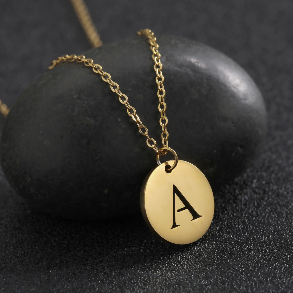 Kkjoy Fashion Stainless Steel Gold Color Minimalist Metal Round A-Z 26 Initials Necklace for Women Jewelry Gift Wholesale New in