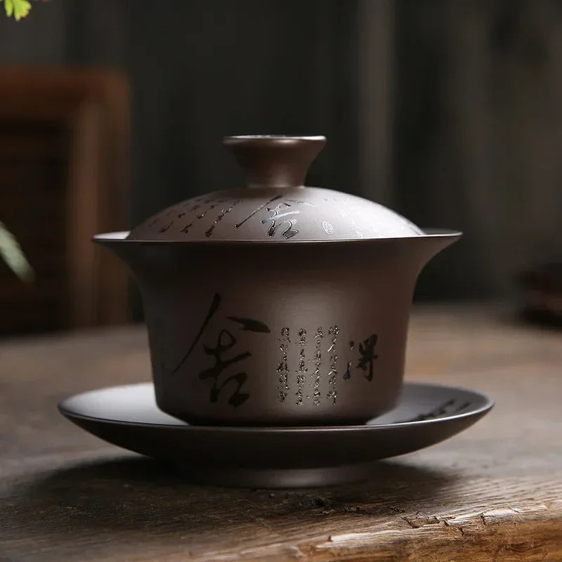 180ml Vintage Purple Clay Gaiwan Chinese Handmade Teacup Household Beauty Tea Infuser Customized Portable Tea Cup with Lid