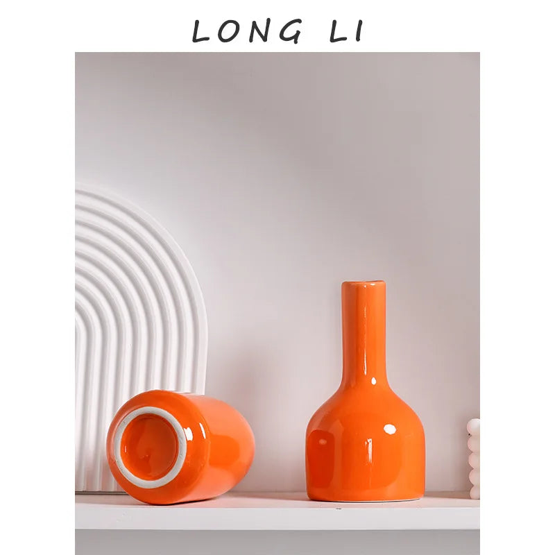 Modern Ceramic Vase with Minimalist Design, Dried Flower Vase, New Chinese Style Ceramic Vase, Luxury Home Decor Orange Ceramic
