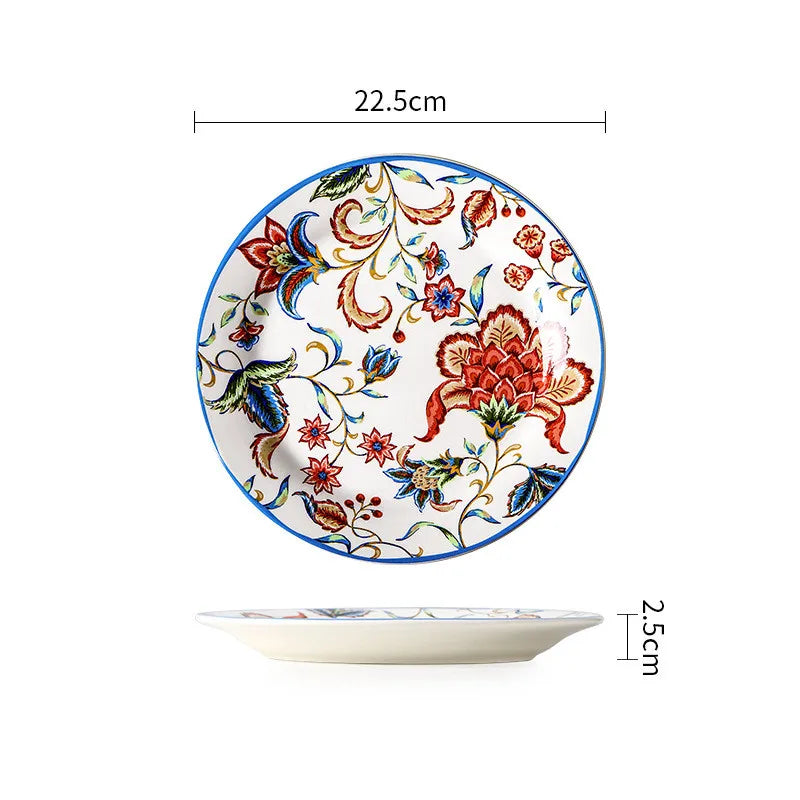 Exquisite Ceramic Plates Round Steak Dinner Pasta Plate Underglaze Colour dishware Kitchen Accessories Home Salad Plate