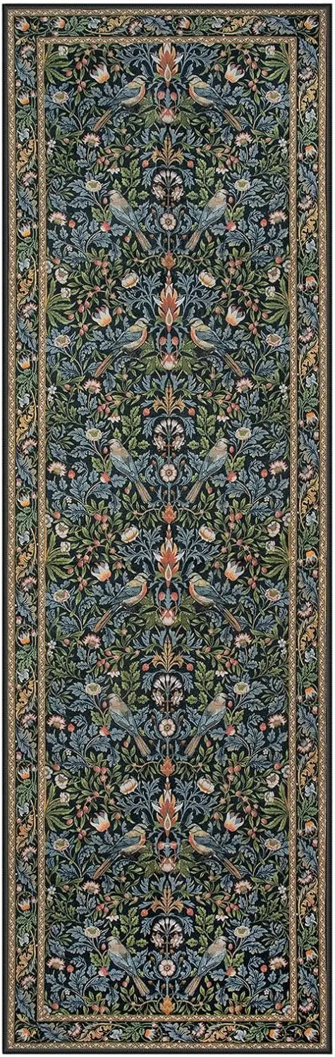 Floral Hallway Runner Rug Soft Flower Botanical Indoor Carpet Bedroom Non-Slip Floor Mat Machine Washable Rugs for Living Room