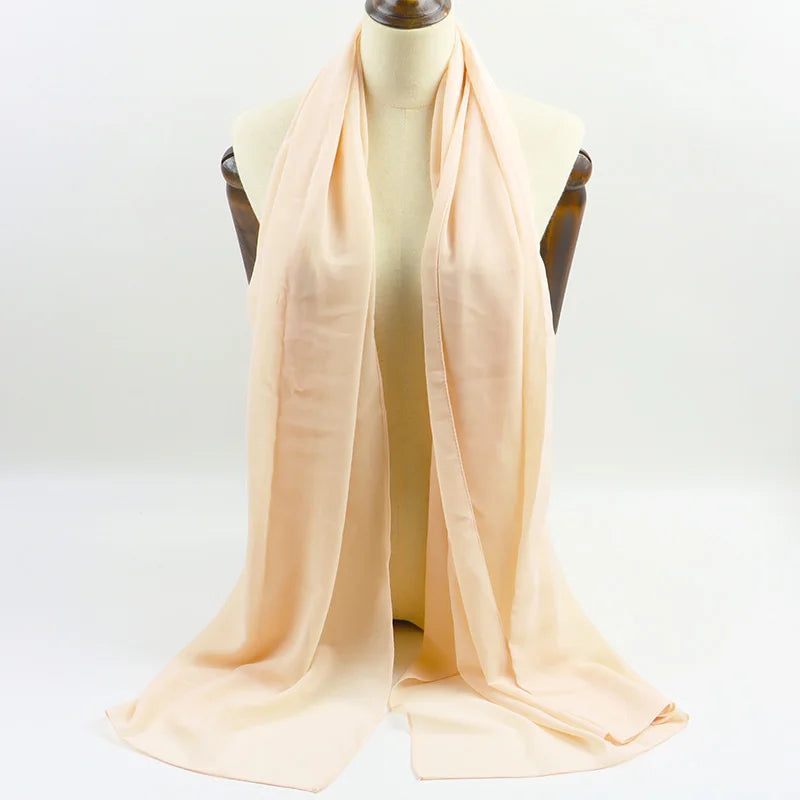 Fashion Pearl Chiffon Hijab Shawls Of Muslim Women Solid Color Head Wraps Scarf For Ladies
