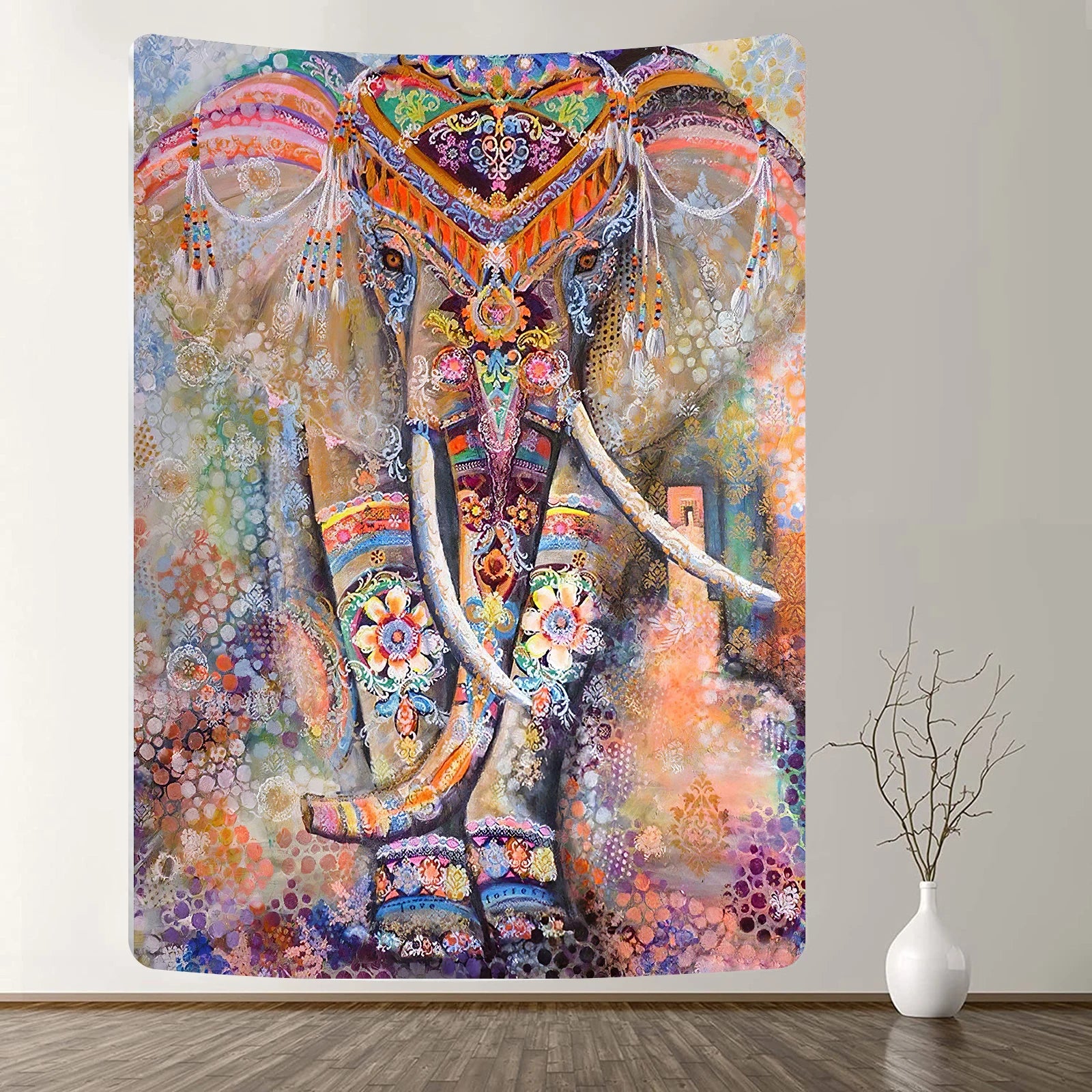 Indian Mandala Wall Hanging Tapestry Boho Hippie Cloth Fabric Large Elephant Tapestry Interior Bedroom Dorm Room Decor Aesthetic