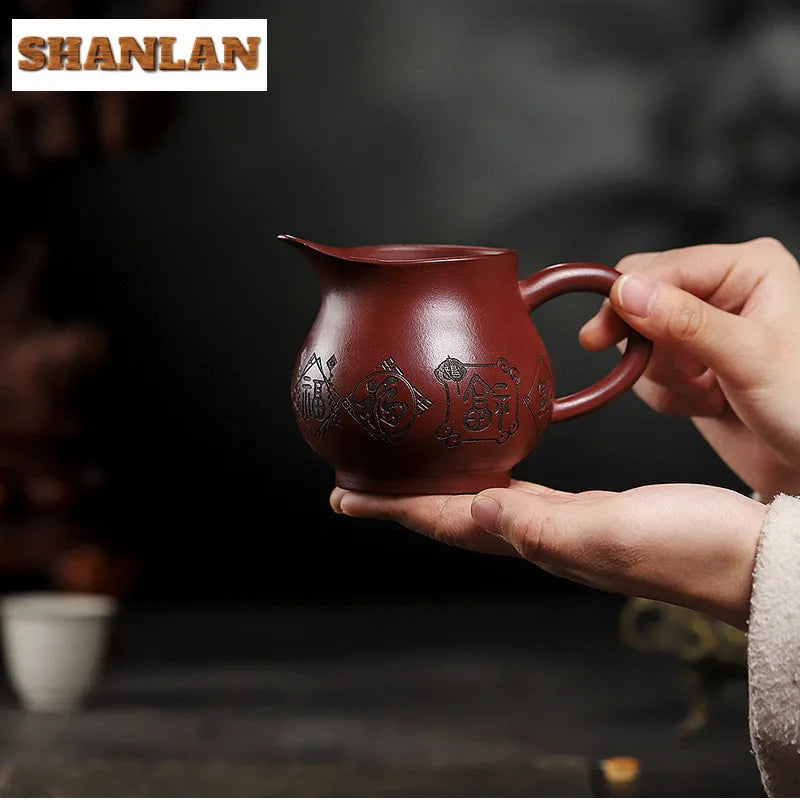 280ml Handmade Yixing Purple Clay Tea Pitcher Home Collection Raw Ore Dragon's Blood Sand Justice Cup Divide Chahai Zisha Teaset