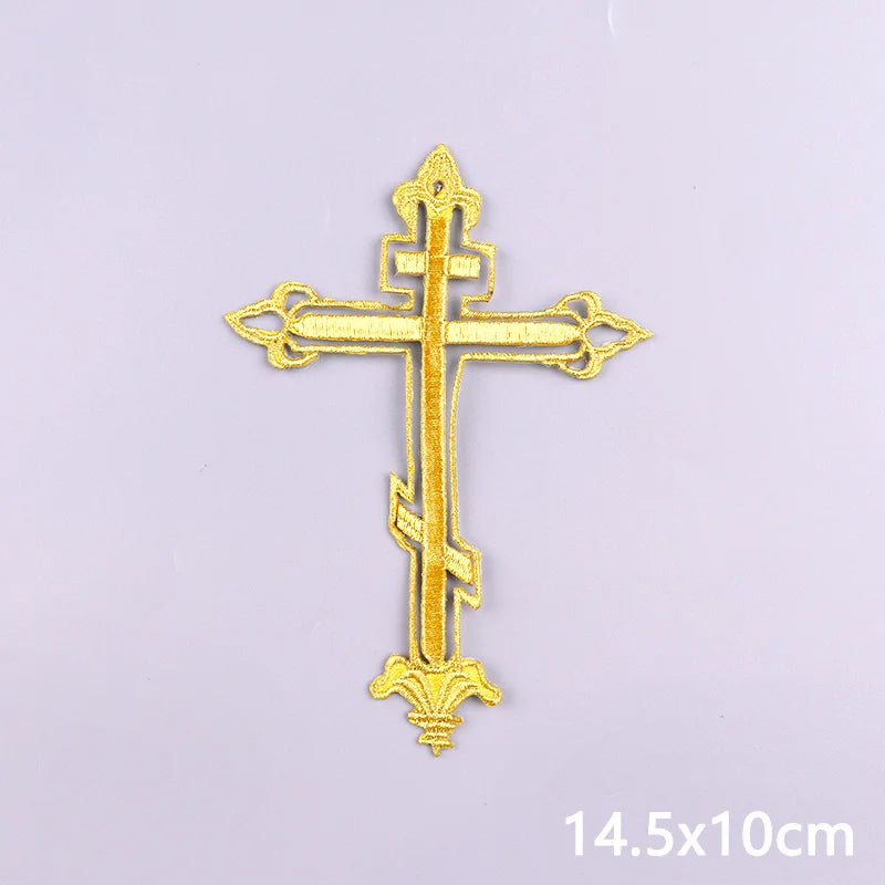 Jesus Cross Embroidery Patch For Clothes Gold Silver Cross Iron On Patches For Clothing Personality Appliques Craft Decoration