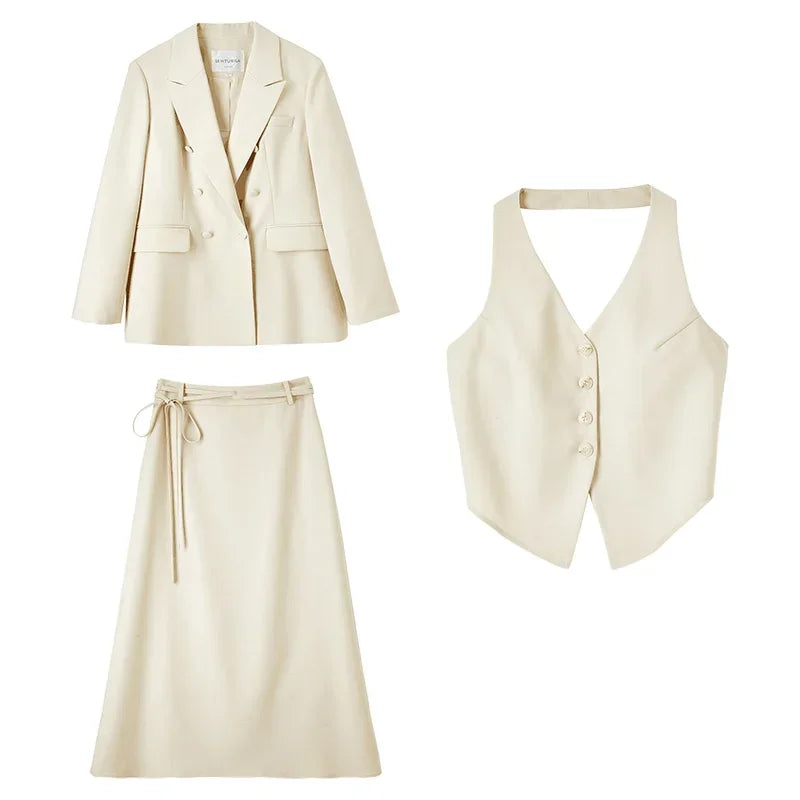 SENTUBILA 3 Piece Waistcoat Blazer Skirt Suit Women Work Office Outfits 2025 Spring Elegant Maxi Skirt Matching Set 141Z52979