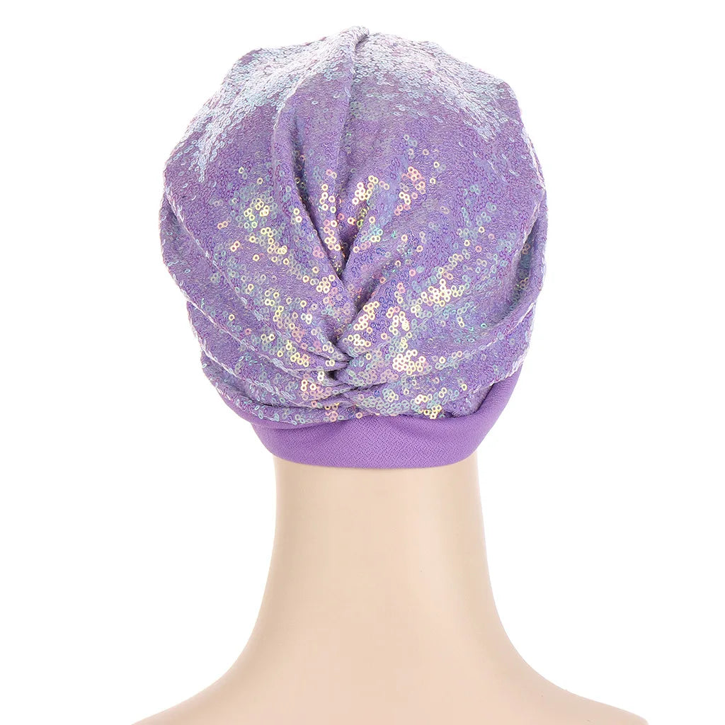 Muslim Headscarf Bonnet Glitter Sequins Hijab Turban Female Head Wraps India Hat Islam Headwear Accessories Chemo Caps beanies