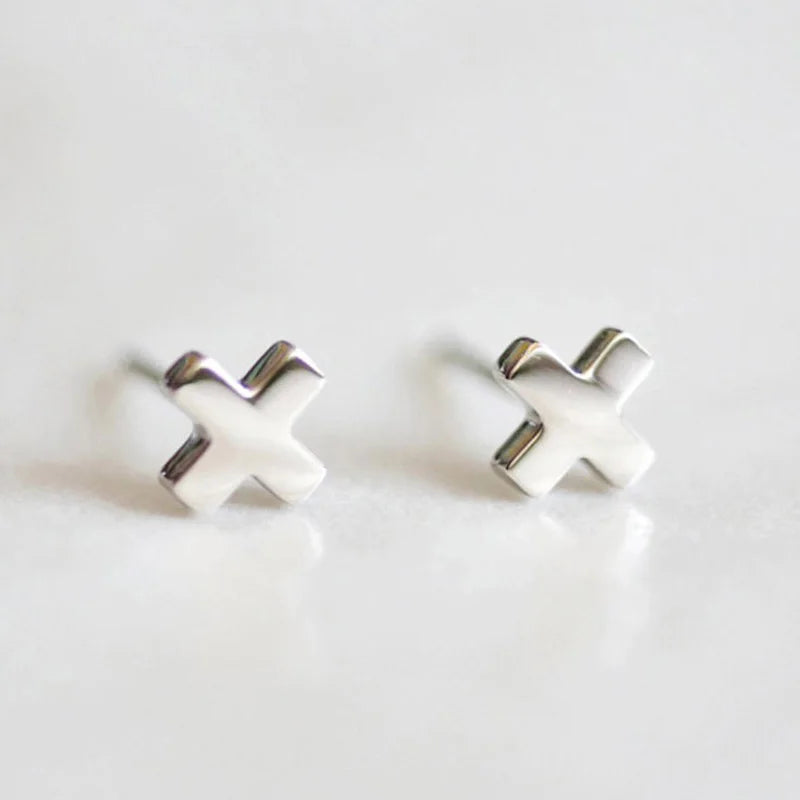 SUNIBI Minimalist Stainless Steel Stud Earrings for Women Small Cross Fashion Trendsetter Lady Earrings Office Girls Jewelry