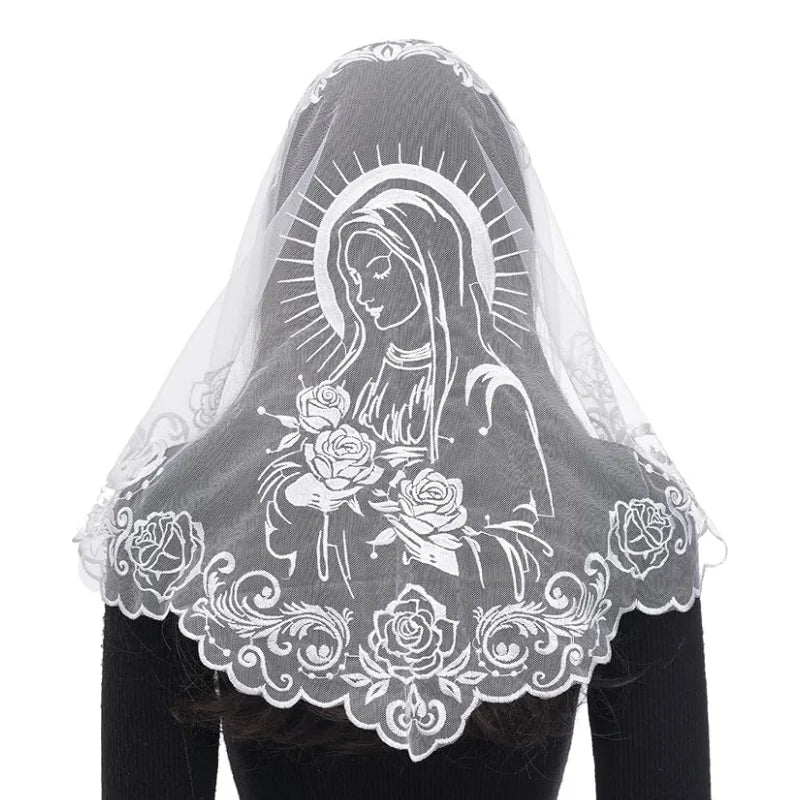 Women Head Covering Bridal Wedding Embroidery Catholic Church Veil