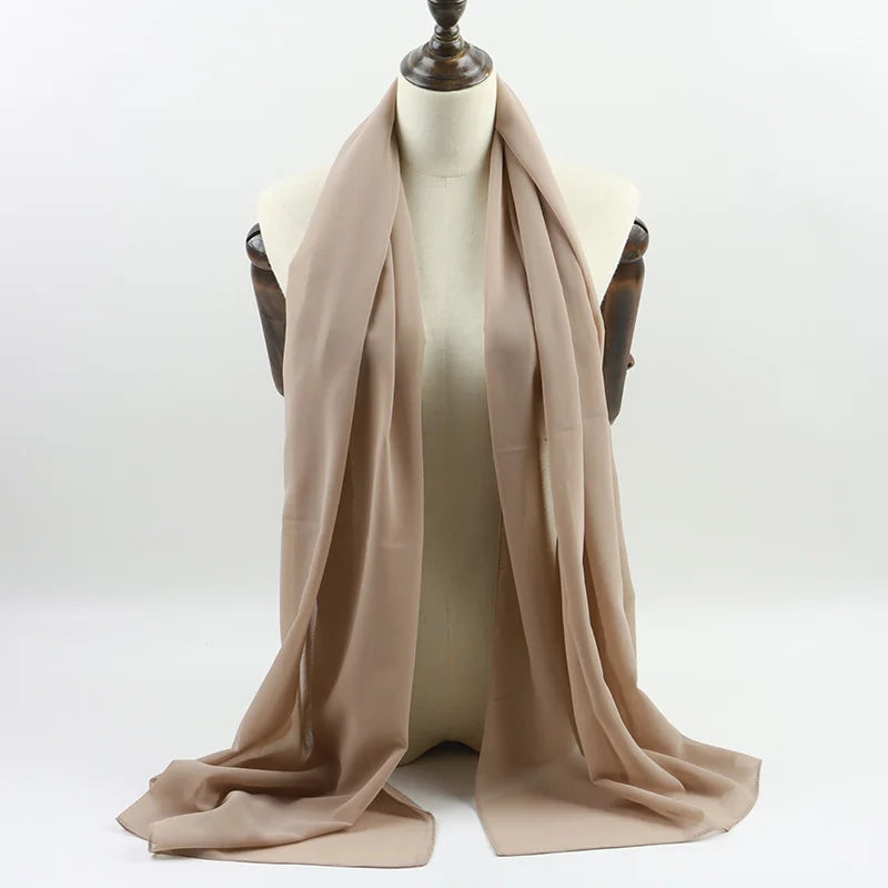 Fashion Pearl Chiffon Hijab Shawls Of Muslim Women Solid Color Head Wraps Scarf For Ladies