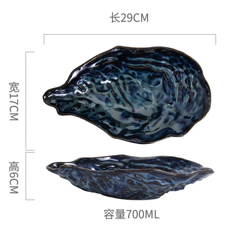 Japanese Restaurant Retro Creative Ceramic Kiln Change Tableware Sushi Sashimi Plate Cold Dish Small Dish Oyster Shell Tableware