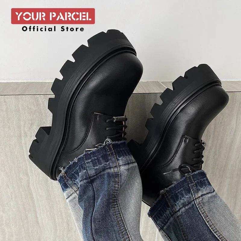 2024 Original and New Elevated 7CM Matsuke Sole Derby Shoes Black Big Head Leather Shoes for Men and Women's Universal Work Clot