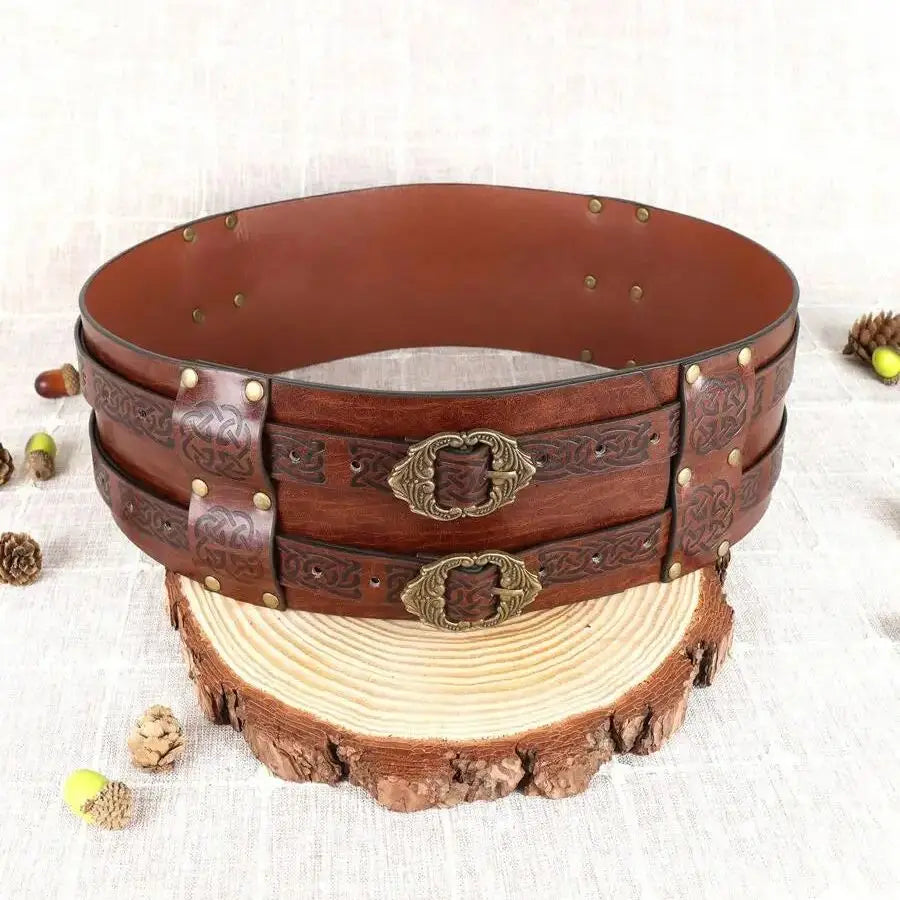 Renaissance Viking Embossed Wide Belt Medieval Faux Leather Armor Belt Medieval Wide Belt for Men PU Leather Costume Accessory