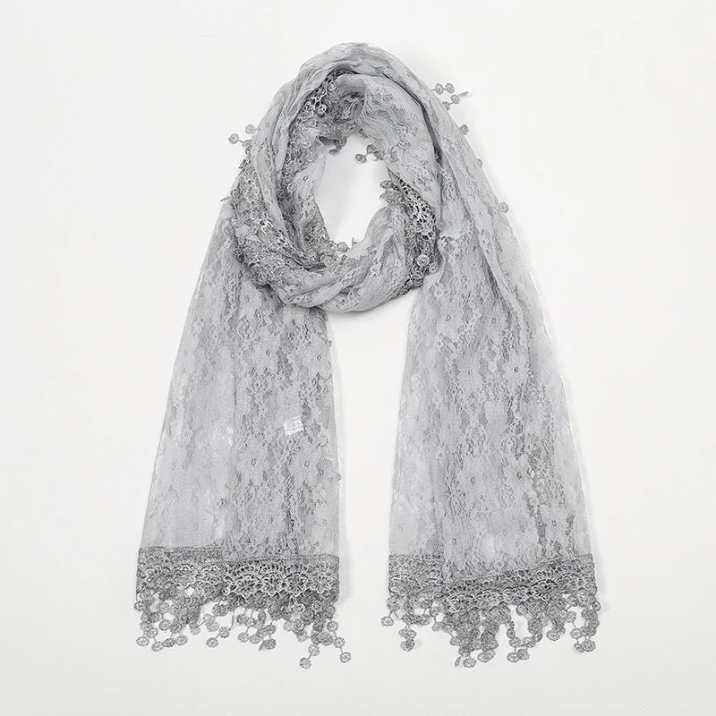 Solid Embroidered Lace Printed Scarf Muslim Hijiabs Fringed 5cm New Style Prayer Shawl 2024 188*55cm