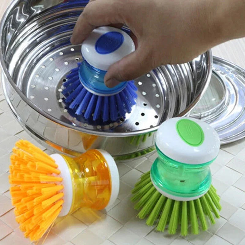 Kitchen Wash Pot Dish Brush Washing Utensils with Washing Up Liquid Soap Dispenser Household Cleaning Accessories