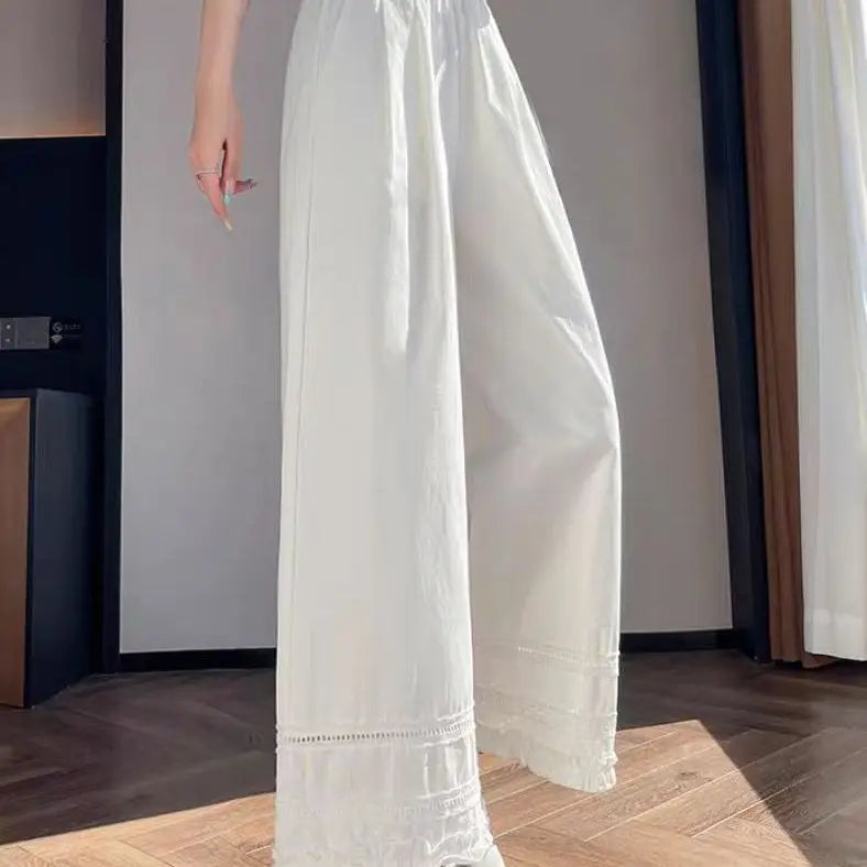 Lace Lace Spliced high-waist Wide-leg  New Loose Thin Sun Protection Casual Straight-leg Pants