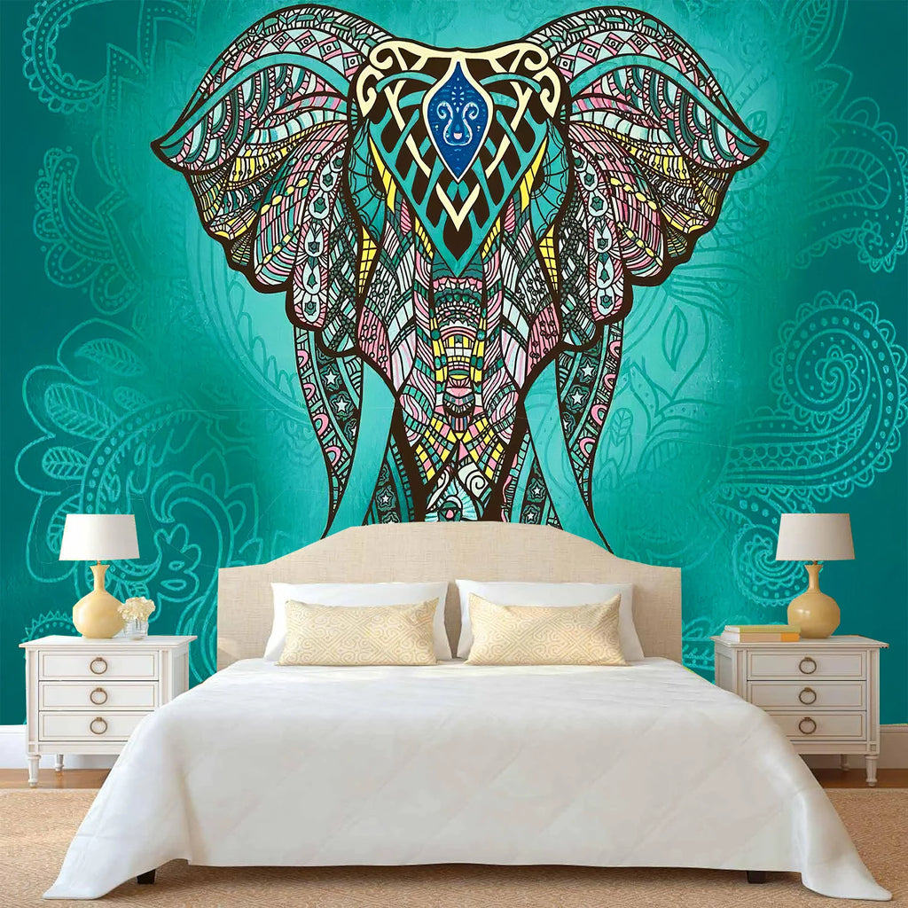 Indian Mandala Wall Hanging Tapestry Boho Hippie Cloth Fabric Large Elephant Tapestry Interior Bedroom Dorm Room Decor Aesthetic