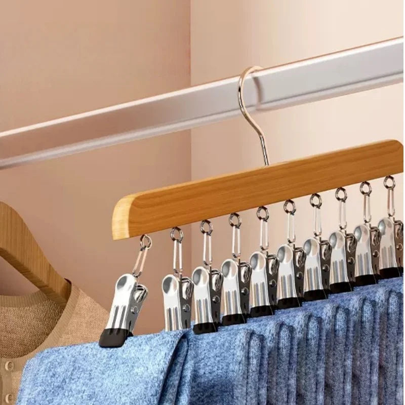 Pants Hanger with 10 Clothespins Space-Saving Closet Organizer for Hats Ties Belts Underwear Skirts Portable Home Dorm Storage