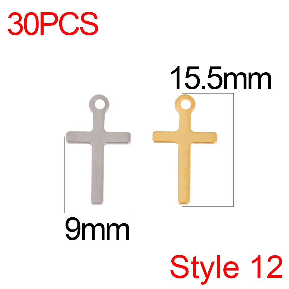 30pcs/Lot Stainless Steel Charm Cross Charms for Jewelry Making Supplies Crosses Pendants Connector DIY Accessories Bracelet