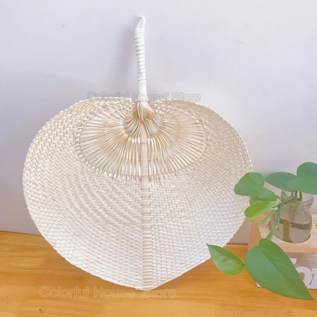 Ethnic Style Summer Cooling Handmade Natural Bamboo Wedding Party Hand Straw Weaving Hand-cranked Fan Art Craft Woven Home Decor