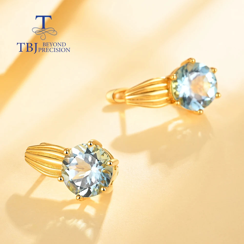 Vintage design natural sky blue Topaz earrings for women 925 sterling silver fashion jewelry daily wear