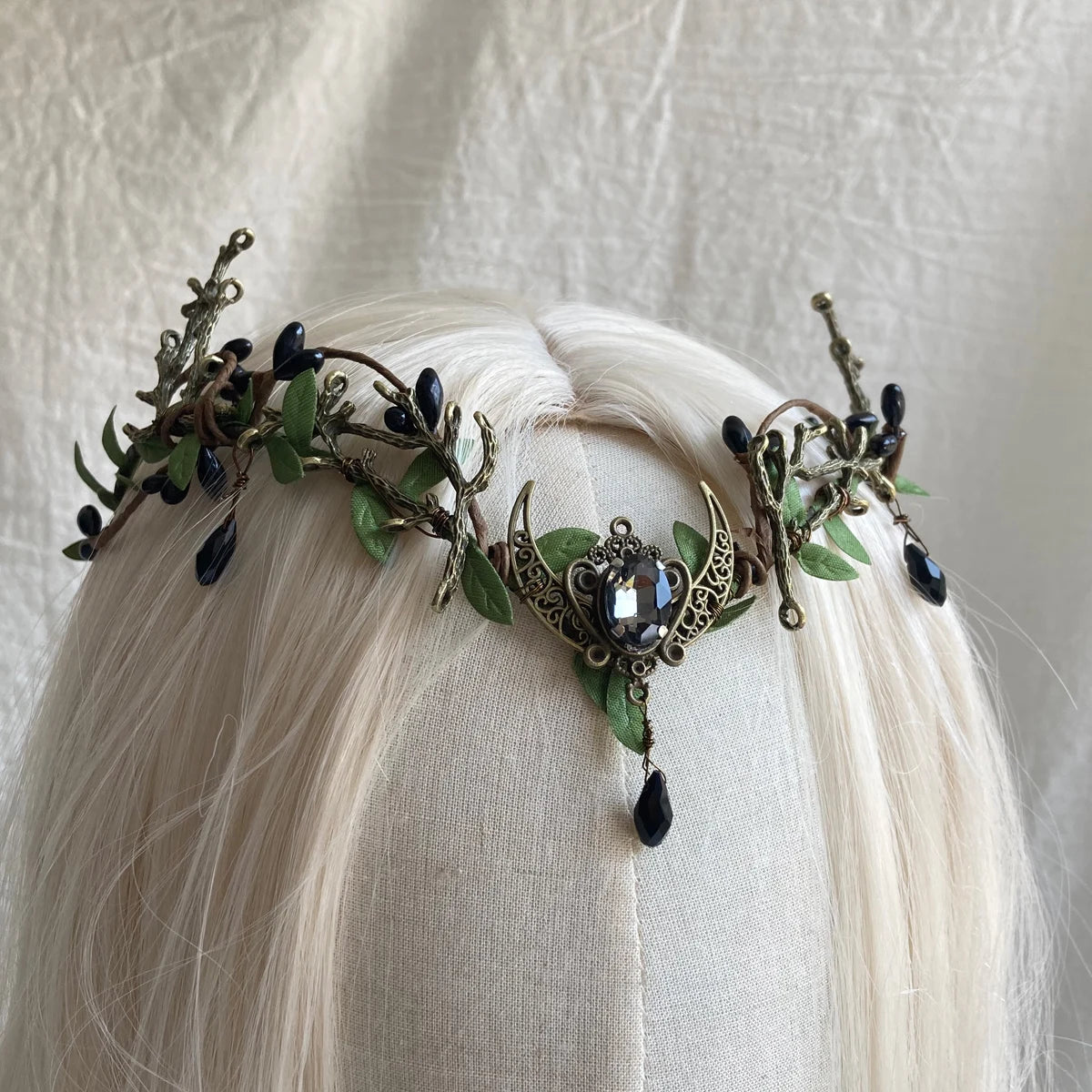 Woodland Vintage Black Elven crown Gothic Wedding Fairy Crown elf Tiara Gothic Headdress Headband goblincore crown elf crown