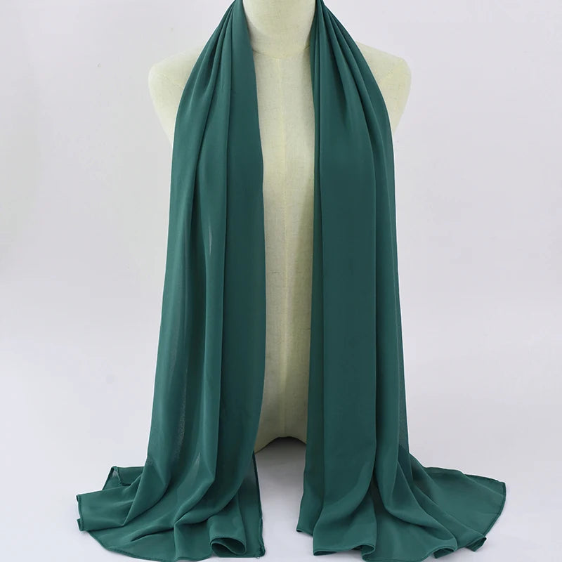 Fashion Pearl Chiffon Hijab Shawls Of Muslim Women Solid Color Head Wraps Scarf For Ladies
