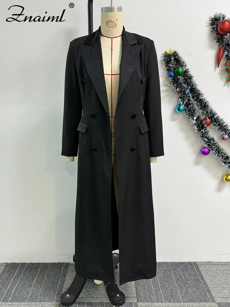 Znaiml Office Lady Lapel Pocket Slim Black Long Suit Jacket Women Blazer Dress Fashion Work Business African Birthday Robe Coats