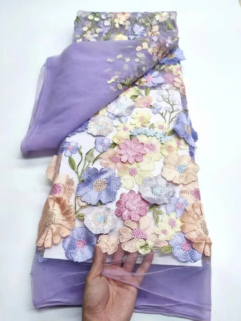 Unilateral embroidered cloth 3D applique embroidered fabric high-end women's dresses wedding dress material