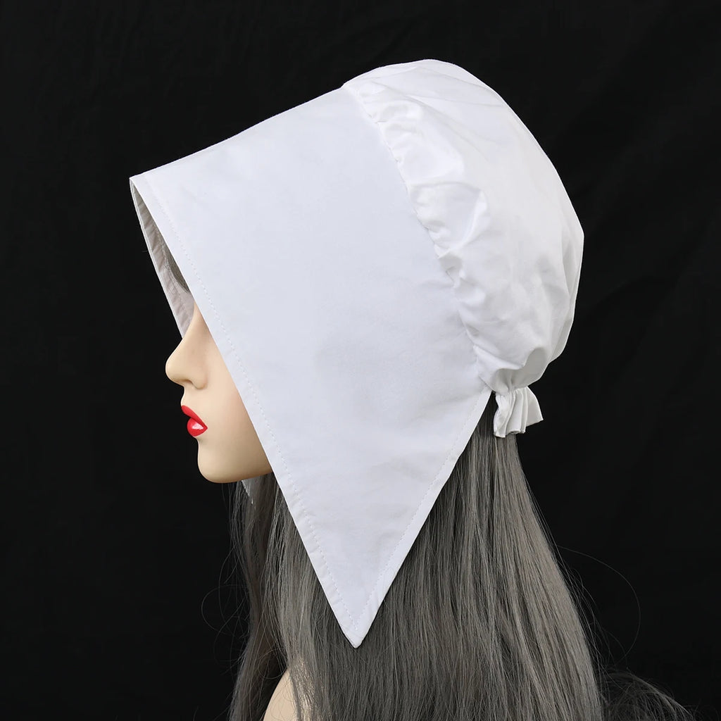 White Bonnet Victorian Cosplay Hat Medieval Vintage Head Wear