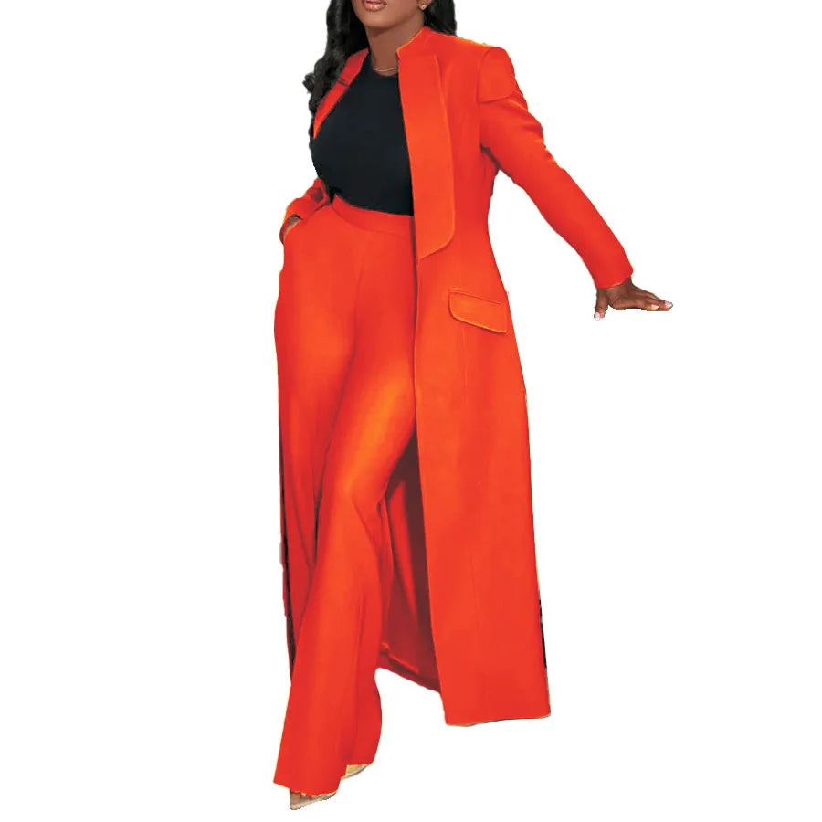 CM.YAYA Women's Set Full Sleeve X-Long Blazer Coat+ Long Pant Suit 2025 Spring Streetwear Two 2 Piece Set Africa OL Work Outfits