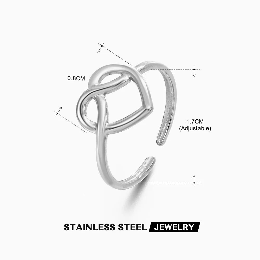 2023 New Gold Color Stainless Steel Finger Ring Minimalist Metal Heart Love Opening Ring for Women Girls Party Jewelry Gift