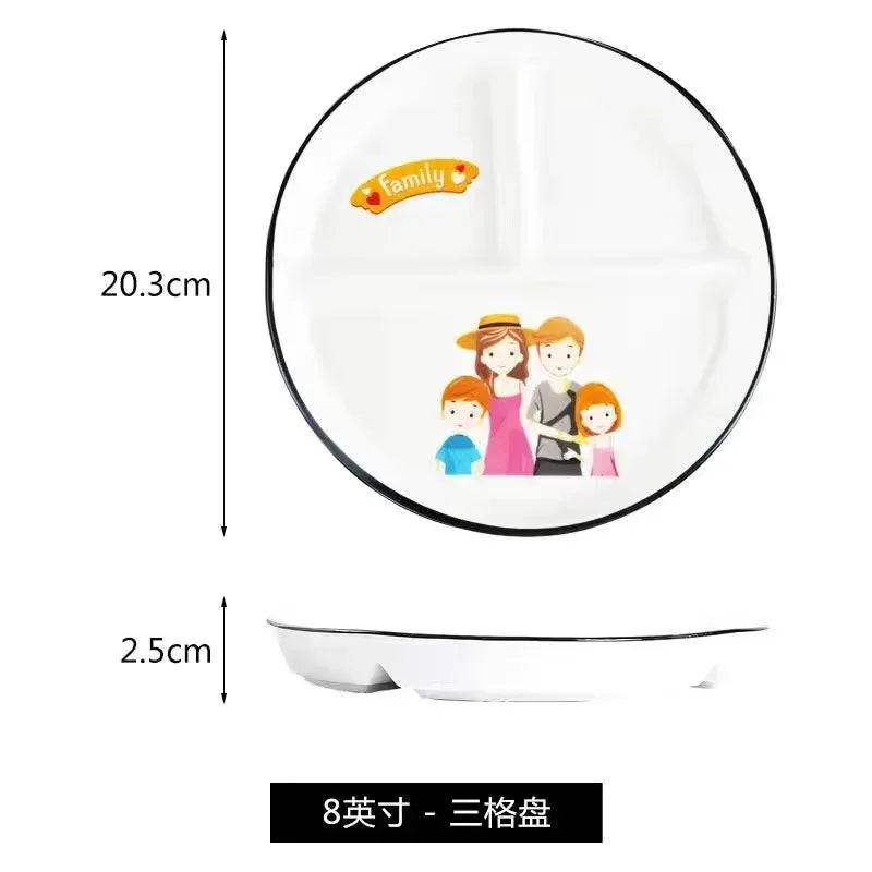 Ceramic Plate Cartoon Fat-reducing Sub-plate, Sub-plate, Household Dish Plate, Three-plate Breakfast Plate, Tableware Gift Set