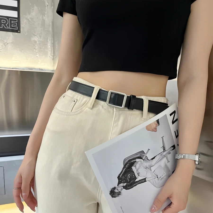 PU Leather Belt For Women Square Buckle Pin Buckle Jeans Black Belt Chic Luxury Brand Ladies Vintage Strap Female Waistband